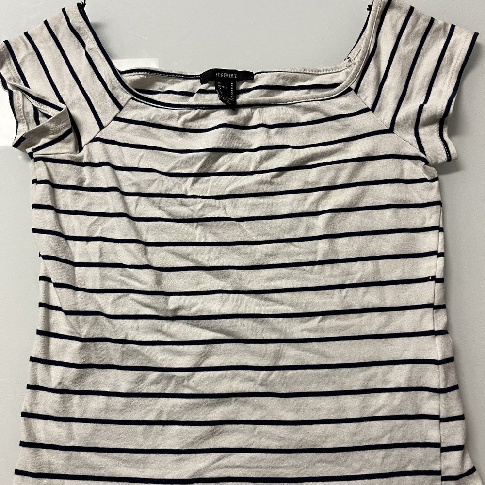 Blue and White Stripe Forever 21 Shirt